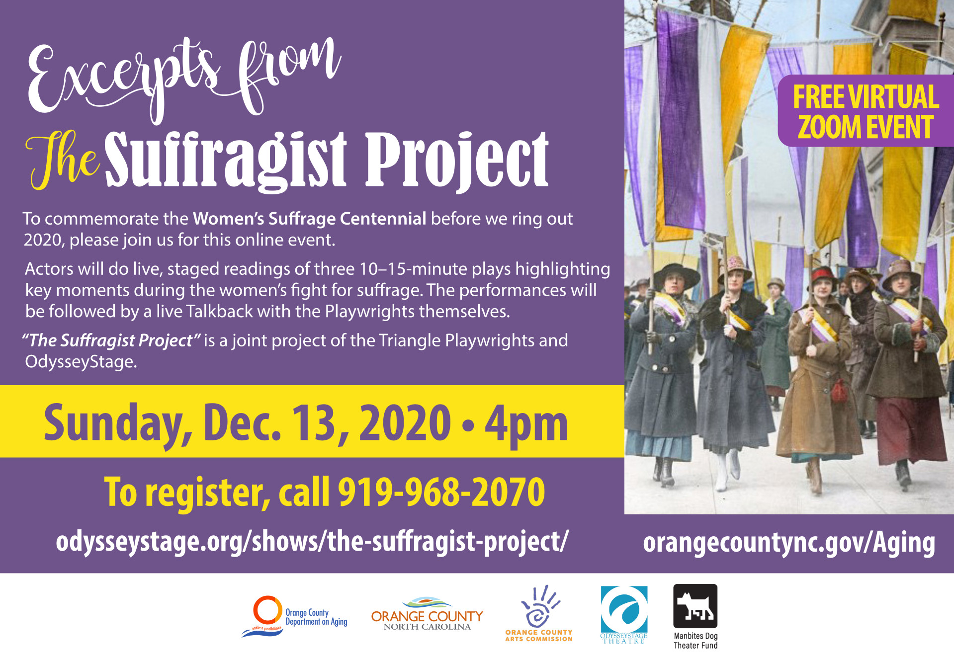 Free livestream event, 12/13 – Excerpts from The Suffragist Project