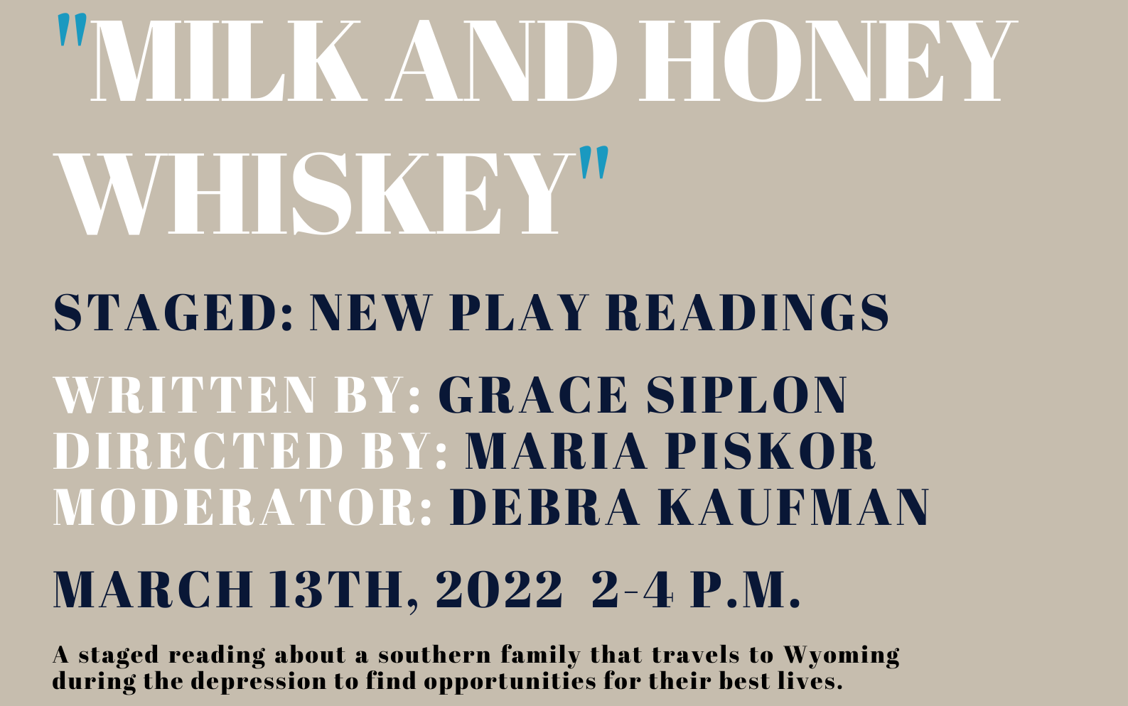 Staged: New Play Readings presents Milk and Honey Whiskey by Grace Siplon
